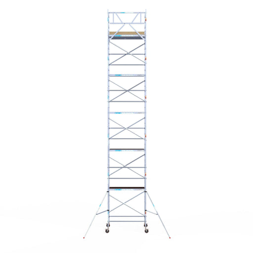 Rollgerüst Euroscaffold Basic 135x190 12,2m Arbeitshöhe an der Fassade - GerüstExpress