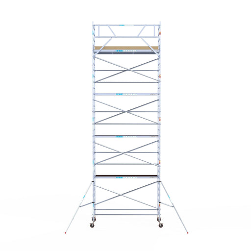 Rollgerüst Euroscaffold Basic 135x305 10,2m Arbeitshöhe Carbonplattform gegen Fassade - GerüstExpress