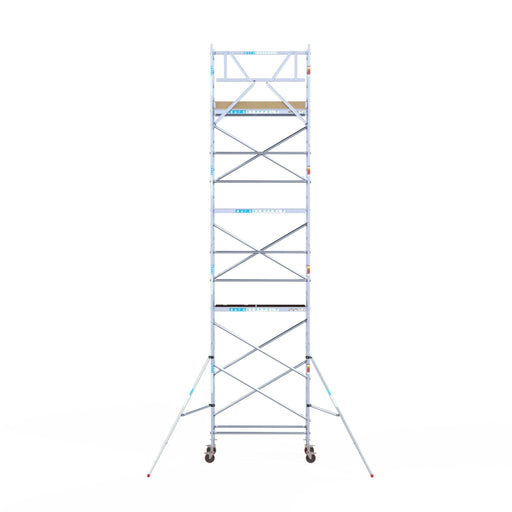 Rollgerüst Euroscaffold Basic 75x190 9,2m Arbeitshöhe Carbonplattform gegen Fassade - GerüstExpress