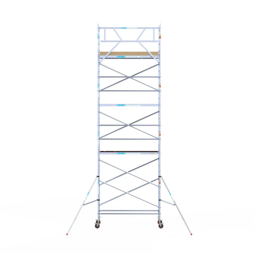 Rollgerüst Euroscaffold Basic 75x250 9,2m Arbeitshöhe Carbonplattform gegen Fassade - GerüstExpress