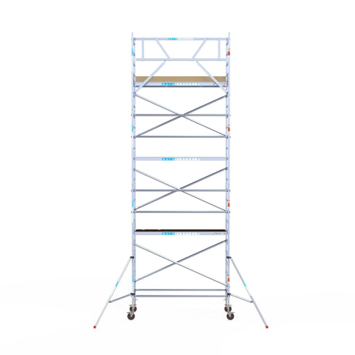 Rollgerüst Euroscaffold Basic 90x250 8,2m Arbeitshöhe Carbonplattform gegen Fassade - GerüstExpress