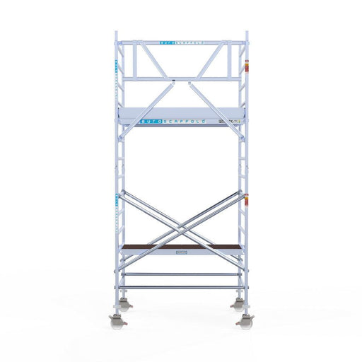 Rollgerüst Eurogerüst Original 135x190 5,2m Arbeitshöhe Carbonplattform gegen Fassade - GerüstExpress