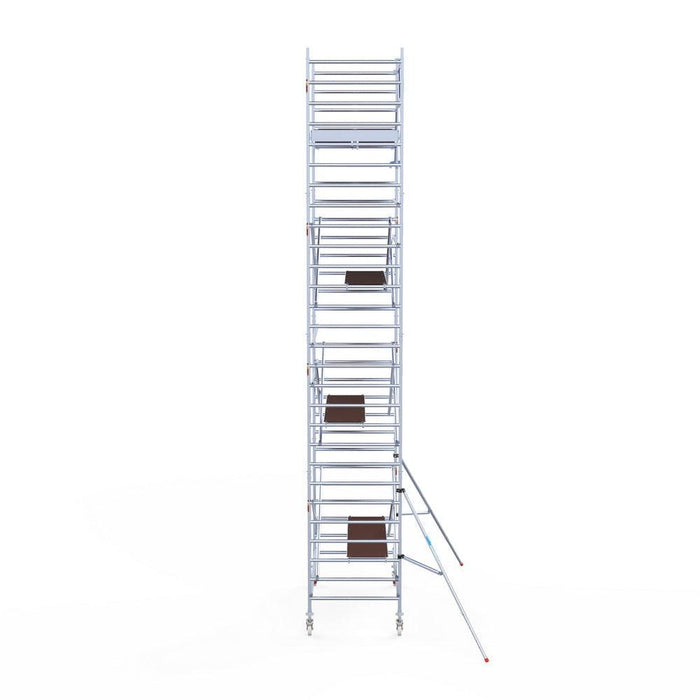 Rollgerüst Eurogerüst Original 135x250 9,2m Arbeitshöhe Carbonplattform gegen Fassade - GerüstExpress