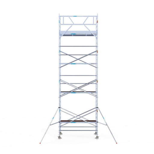 Rollgerüst Eurogerüst Original 135x250 9,2m Arbeitshöhe Carbonplattform gegen Fassade - GerüstExpress