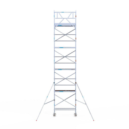 Rollgerüst Eurogerüst Original 75x190 10,2m Arbeitshöhe Carbonplattform gegen Fassade - GerüstExpress