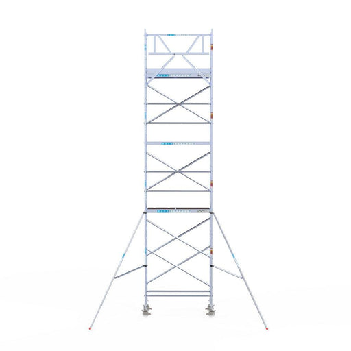 Rollgerüst Eurogerüst Original 75x190 9,2m Arbeitshöhe Carbonplattform gegen Fassade - GerüstExpress