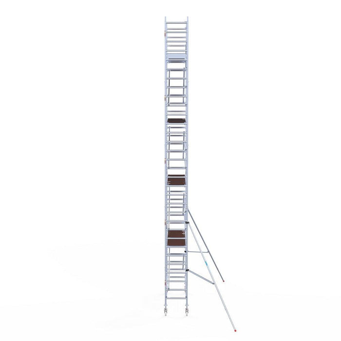 Rollgerüst Eurogerüst Original 75x250 10,2m Arbeitshöhe Carbonplattform gegen Fassade - GerüstExpress