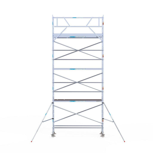 Rollgerüst Eurogerüst Original 75x305 8,2m Arbeitshöhe Carbonplattform gegen Fassade - GerüstExpress