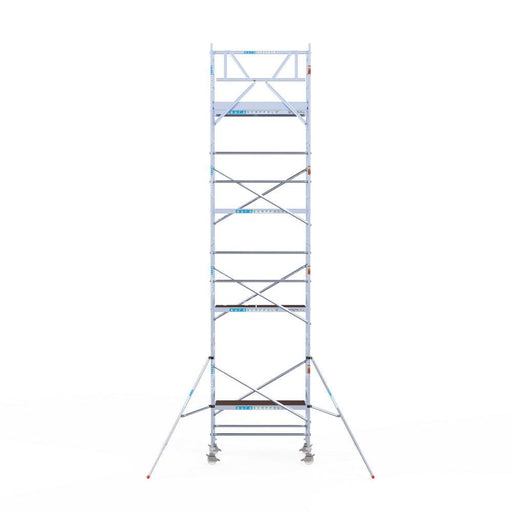 Rollgerüst Eurogerüst Original 90x190 9,2m Arbeitshöhe Carbonplattform gegen Fassade - GerüstExpress