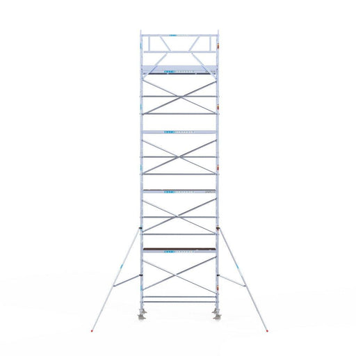 Rollgerüst Eurogerüst Original 90x250 10,2m Arbeitshöhe Carbonplattform gegen Fassade - GerüstExpress