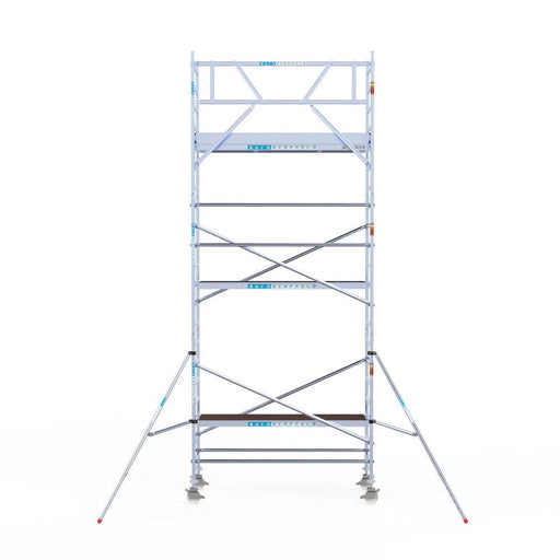 Rollgerüst Eurogerüst Original 90x250 7,2m Arbeitshöhe Carbonplattform gegen Fassade - GerüstExpress