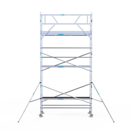 Rollgerüst Eurogerüst Original 90x305 7,2m Arbeitshöhe Carbonplattform gegen Fassade - GerüstExpress