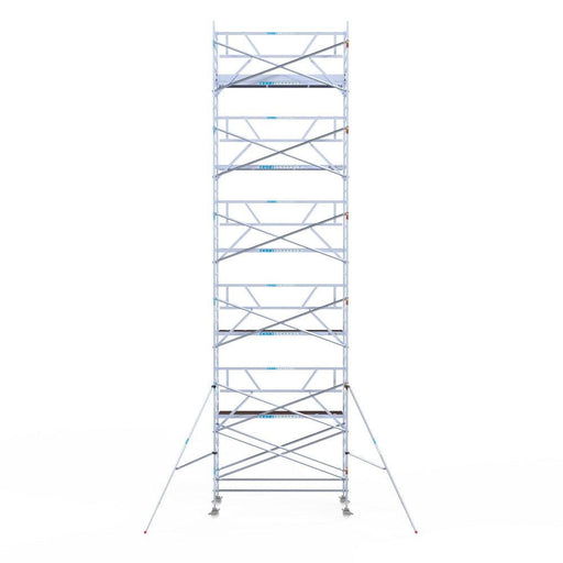 Rollgerüst Euroscaffold Professionell 135x305 12,2m Arbeitshöhe Carbonplattform gegen Fassade - GerüstExpress