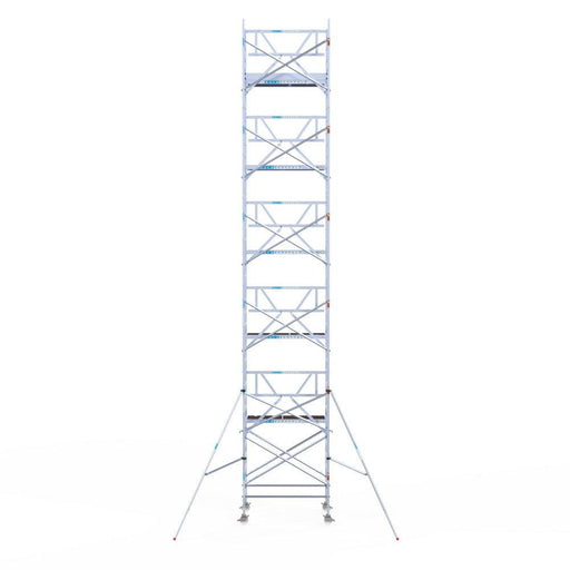 Rollgerüst Euroscaffold Professionell 135x190 12,2m Arbeitshöhe Carbonplattform gegen Fassade - GerüstExpress