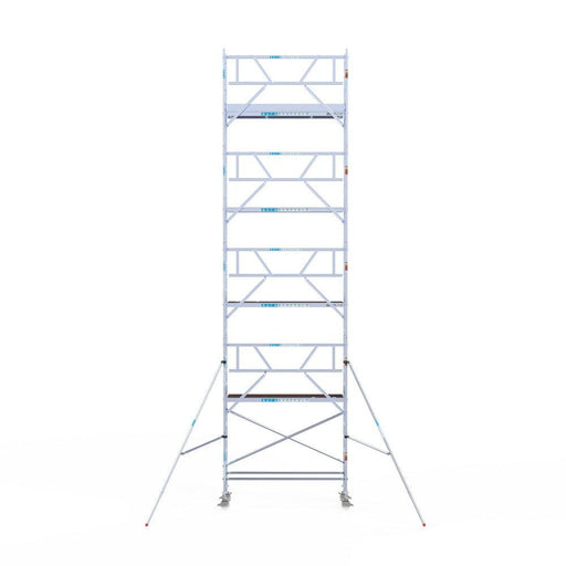 Rollgerüst Euroscaffold Professionell 75x250 10,2m Arbeitshöhe Carbonplattform gegen Fassade - GerüstExpress