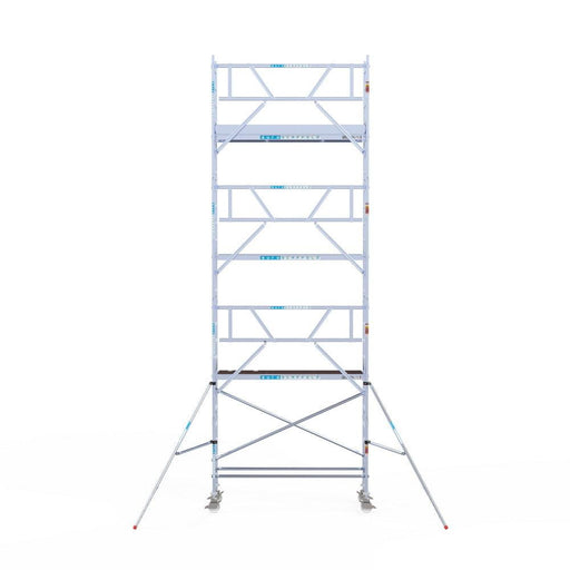 Rollgerüst Euroscaffold Professionell 75x250 8,2m Arbeitshöhe Carbonplattform gegen Fassade - GerüstExpress