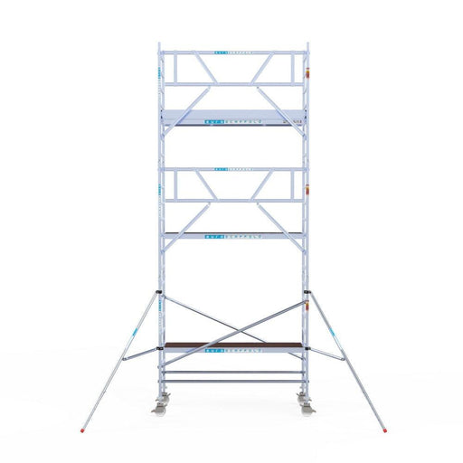 Rollgerüst Euroscaffold Professionell 90x250 7,2m Arbeitshöhe Carbonplattform gegen Fassade - GerüstExpress