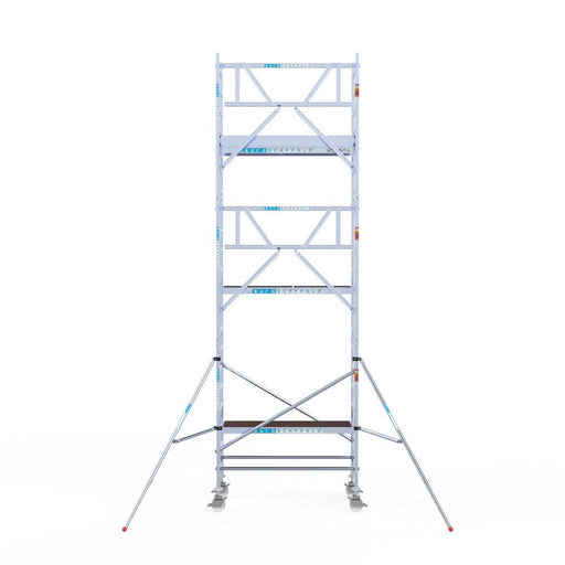 Rollgerüst Euroscaffold Professionell 90x190 7,2m Arbeitshöhe Carbonplattform gegen Fassade - GerüstExpress