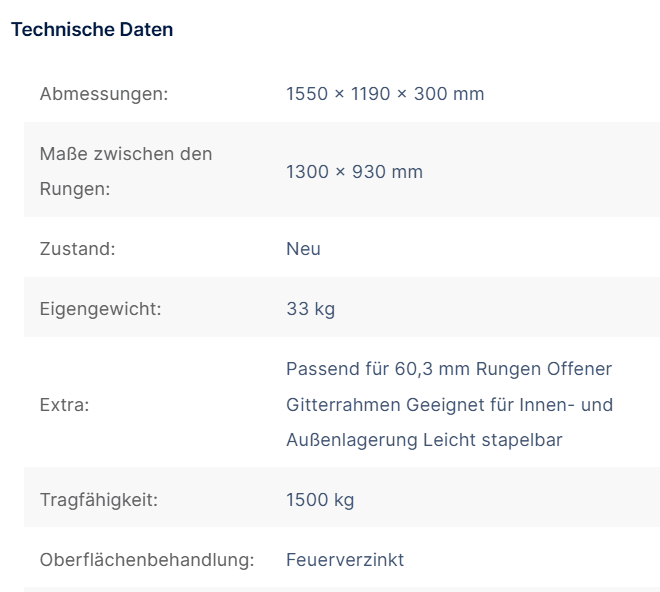 Rungenpalette, Stapelgestell, Manurak 1550 x 1190 x 300 mm ohne Rohre - Gerüstexpress.de