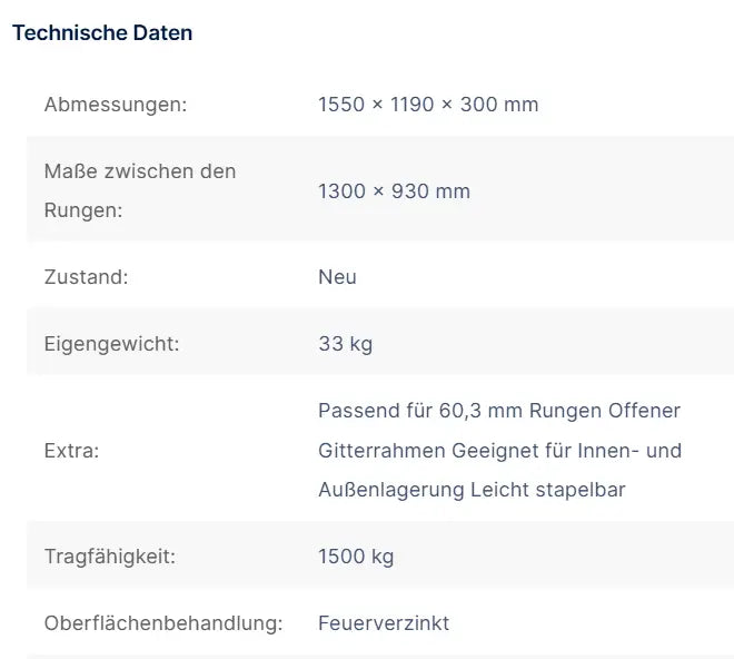 Rungenpalette, Stapelgestell, Manurak 1550 x 1190 x 300 mm ohne Rohre - Gerüstexpress.de