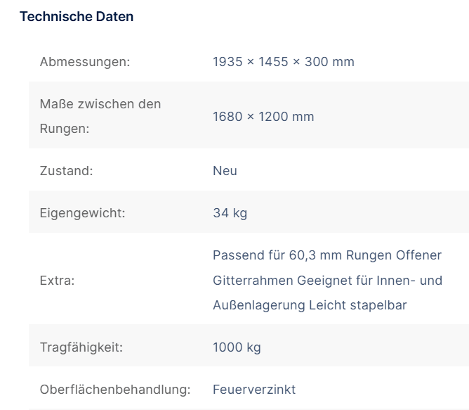 Rungenpalette, Stapelgestell, Manurak 1935 x 1455 x 300 mm ohne Rohre - Gerüstexpress.de