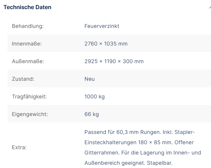 Rungenpalette, Stapelgestell, Manurak 2925 x 1190 x 300 mm ohne Rohre - Gerüstexpress.de