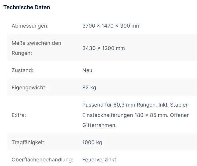 Rungenpalette, Stapelgestell, Manurak 3700 x 1470 x 300 mm ohne Rohre - Gerüstexpress.de