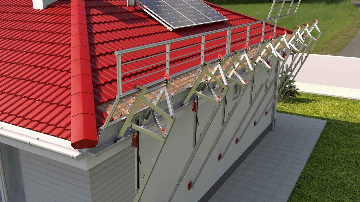 SRE Dachrandsicherung Schrägdachsicherung Rinnengerüst Komplettset Schrägdach 3 - 30 Meter Sets - Gerüstexpress.de