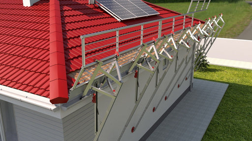 SRE Dachrandsicherung Schrägdachsicherung Rinnengerüst Komplettset Schrägdach 3 - 30 Meter Sets - Gerüstexpress.de