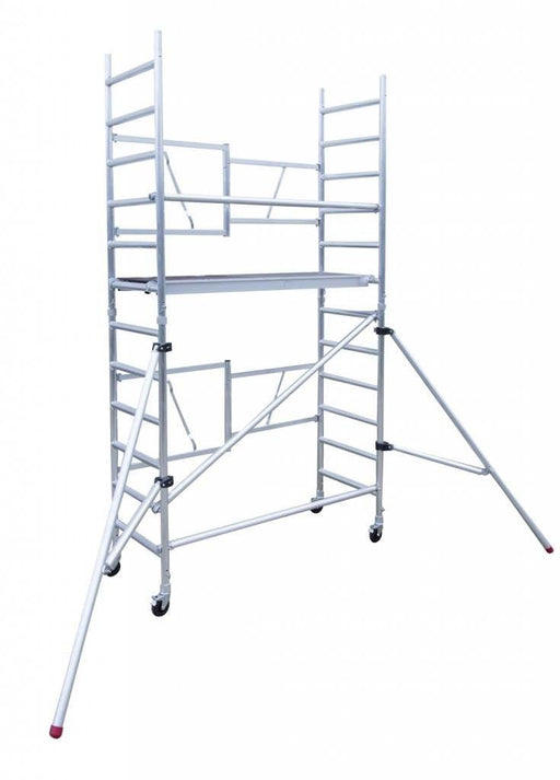 Arbeitshöhe des Gerüsts 5,0 Meter mit Stabilisatoren und verstellbaren Rädern - GerüstExpress